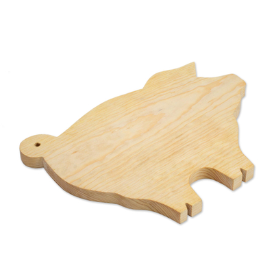 Wood cutting board, 'Happy Pig' - Hand Carved Natural Wood Chopping Board