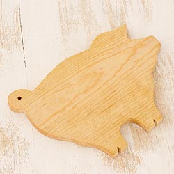 Wood cutting board, 'Happy Pig' - Hand Carved Natural Wood Chopping Board