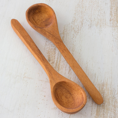 Cedar wood serving spoons, 'Nature's Treat' (pair) - Cedar wood serving spoons (Pair)