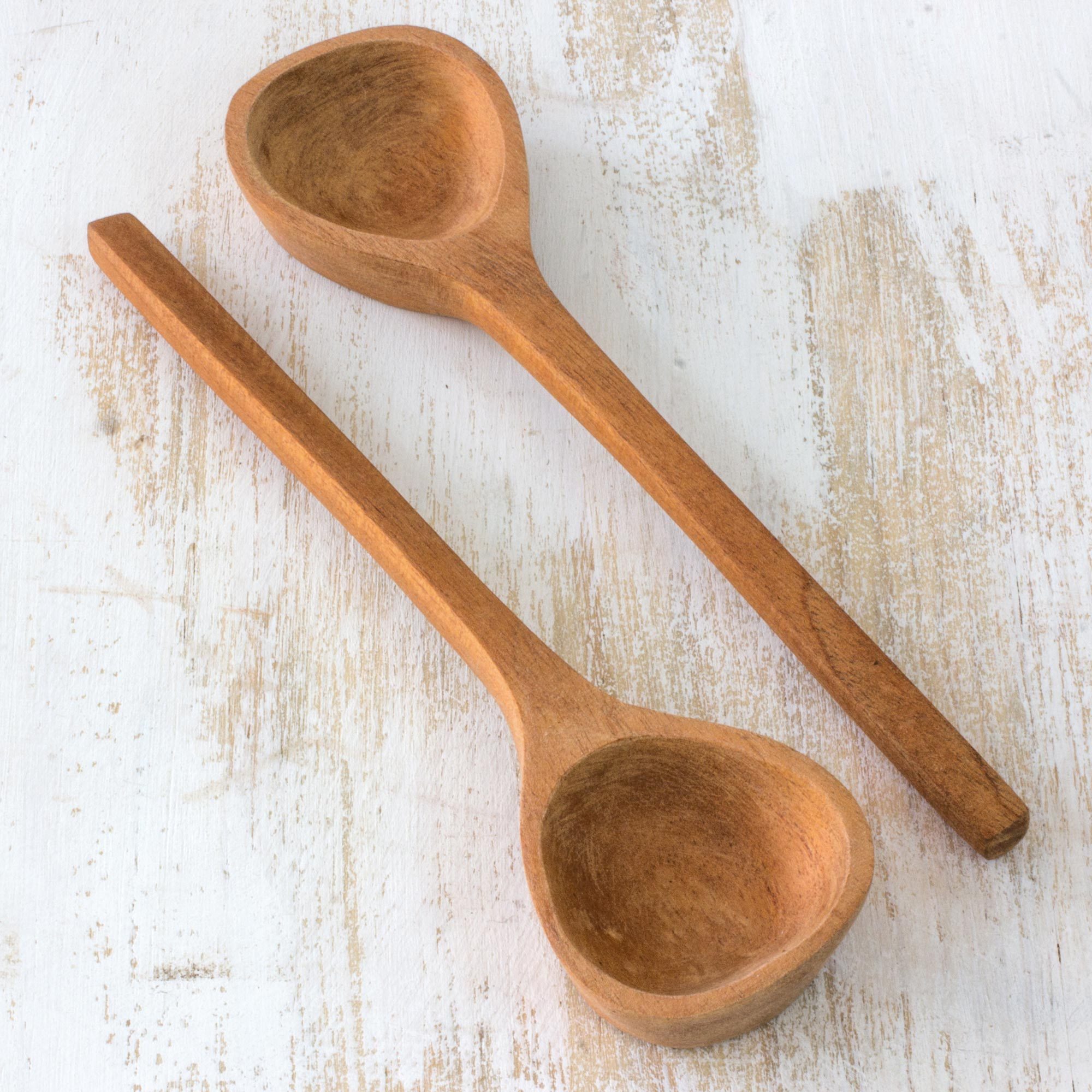 Cedar wood serving spoons (Pair) Nature's Cuisine NOVICA