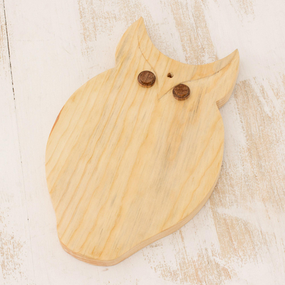 Wood cutting board, 'Morning Owl' - Fair Trade Natural Wood Chopping Board Hand-carved