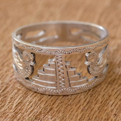 Sterling silver ring, 'Quetzales of Tikal' - Men's sterling silver ring