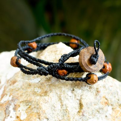 Ceramic beaded wrap bracelet, 'Zen' - Ceramic beaded wrap bracelet