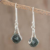 Jade dangle earrings, 'Dark Maya World' - Jade dangle earrings