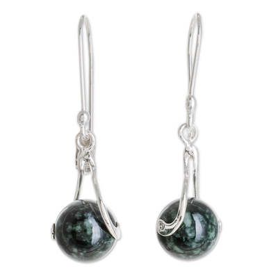 Jade dangle earrings, 'Dark Maya World' - Jade dangle earrings