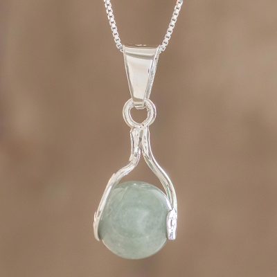 Jade pendant necklace, 'Pale Maya World' - Jade pendant necklace