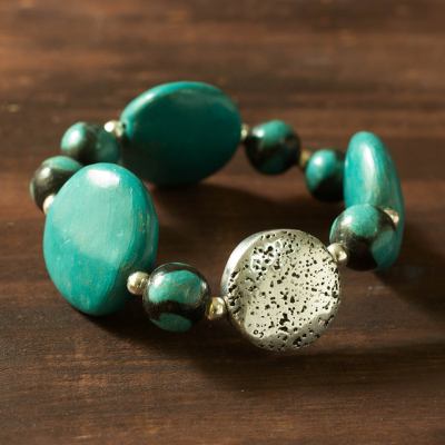 Ceramic stretch bracelet, 'Azacualpa Life' - Ceramic stretch bracelet