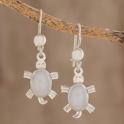 Lilac jade dangle earrings, 'Marine Turtles' - Lilac jade dangle earrings