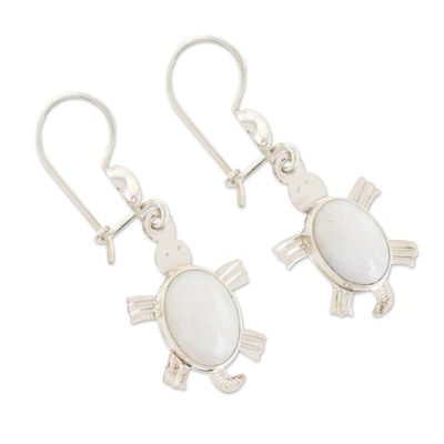 Lilac jade dangle earrings, 'Marine Turtles' - Lilac Jade Dangle Earrings