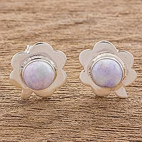 Jade button earrings, 'Lilac Clover' - Jade Button Earrings