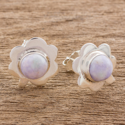 Jade button earrings, 'Lilac Clover' - Jade Button Earrings
