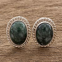 Jade stud earrings, 'Dark Mystique'