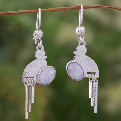 Lilac jade dangle earrings, 'Quetzal Flight' - Lilac jade dangle earrings