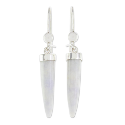 Lilac jade dangle earrings, 'Forest Cat' - Artisan Crafted Lilac Jade Dangle Earrings