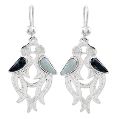 Jade dangle earrings, 'Quetzal In Love' - Jade dangle earrings