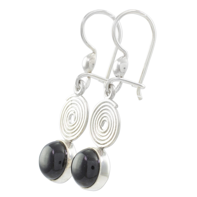 Black jade dangle earrings, 'Spiral of Life' - Black Jade Dangle Earrings from Guatemala