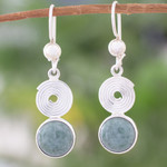 Light green jade dangle earrings, 'Spiral of Life' - Light green jade dangle earrings
