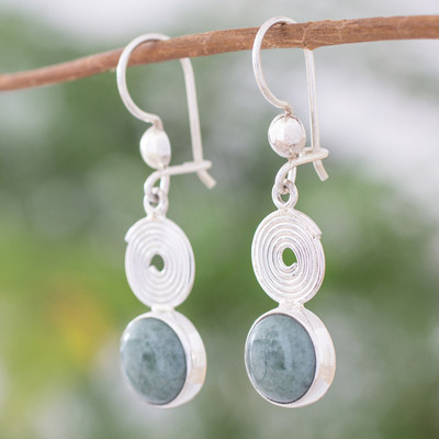 Light green jade dangle earrings, 'Spiral of Life' - Light green jade dangle earrings