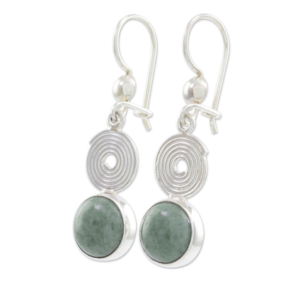 Light green jade dangle earrings, 'Spiral of Life' - Light green jade dangle earrings