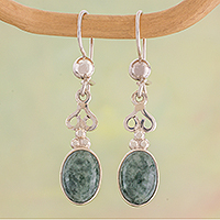 Light green jade dangle earrings, 'Love Poem' - Jade Dangle Earrings 925 Sterling Silver