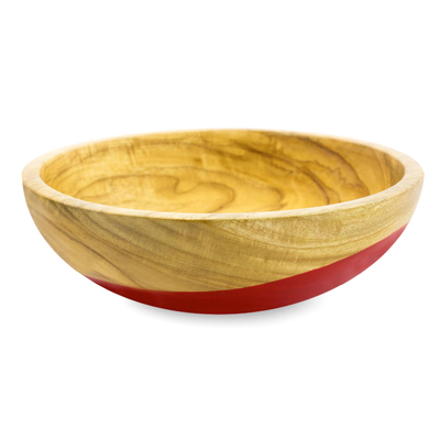 Wood bowl, 'Spicy Red' (medium) - Dip Painted Hand Carved Wood Bowl (Medium)