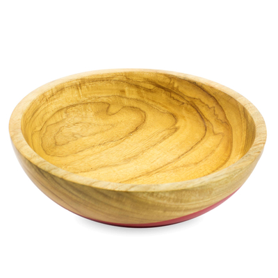 Wood bowl, 'Spicy Red' (medium) - Dip Painted Hand Carved Wood Bowl (Medium)