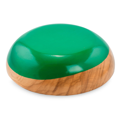 Wood bowl, 'Spicy Green' (medium) - Dip Painted Hand Carved Wood Bowl (Medium)