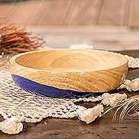 Wood bowl, 'Spicy Blue' (medium) - Guatemalan Hand Carved and Painted Wood Bowl (Medium)