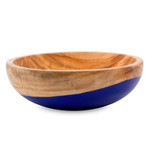 Wood bowl, 'Spicy Blue' (medium) - Dip Painted Hand Carved Wood Bowl (Medium)