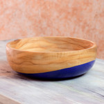 Wood bowl, 'Spicy Blue' (medium) - Dip Painted Hand Carved Wood Bowl (Medium)