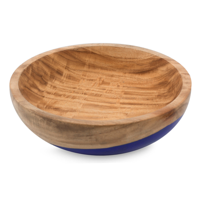 Wood bowl, 'Spicy Blue' (medium) - Dip Painted Hand Carved Wood Bowl (Medium)