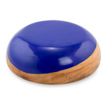 Wood bowl, 'Spicy Blue' (medium) - Dip Painted Hand Carved Wood Bowl (Medium)