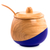 Wood sugar bowl, 'Sweet Blue' - Dip Painted Hand Carved Wood Sugar Bowl thumbail