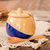 Wood sugar bowl, 'Sweet Blue' - Dip Painted Hand Carved Wood Sugar Bowl (image 2b) thumbail