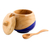 Wood sugar bowl, 'Sweet Blue' - Dip Painted Hand Carved Wood Sugar Bowl (image 2e) thumbail
