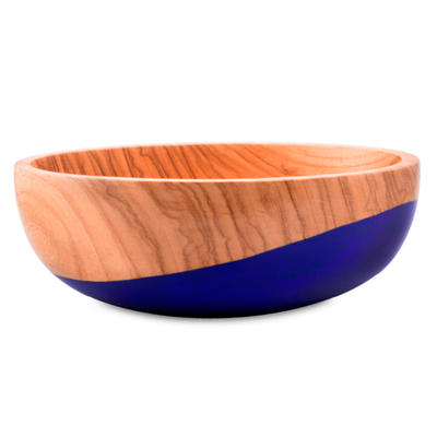 Spicy Blue' Medium NOVICA Handcrafted Natural Wood Blue Accent Bowl 
