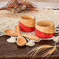 Wood salsa bowls, 'Spicy Red' (pair)