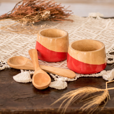 Wood salsa bowls, Spicy Red (pair)