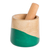 Wood mortar and pestle, 'Spicy Green' - Dip Painted Hand Carved Wood Mortar