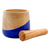 Wood mortar and pestle, 'Spicy Blue' - Dip Painted Hand Carved Wood Mortar
