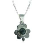 Jade pendant necklace, 'Dark Green Clover' - Green Jade Clover Pendant Necklace Silver 925