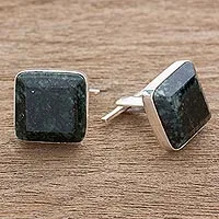 Jade cufflinks, 'Maya Minimalist' - Jade cufflinks