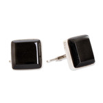 Black jade cufflinks, 'Maya Minimalist' - Black jade cufflinks
