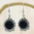 Jade dangle earrings, 'Shadow Blossom' - Silver and Dark Green Jade Floral Earrings (image 2) thumbail