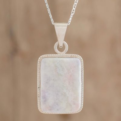 Reversible lilac jade pendant necklace, 'Tikal' - Reversible Lilac Jade and Silver Maya Pyramid Necklace