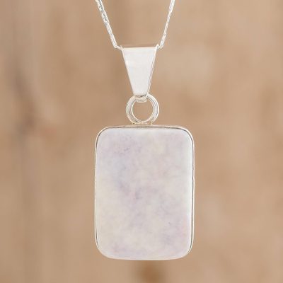 Jade pendant necklace, 'Lilac Maize God' - Reversible Lilac Jade and Silver Necklace