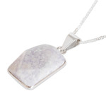 Reversible lilac jade pendant necklace, 'Breath of Life' - Reversible Lilac Jade and Silver Maya Glyph Necklace