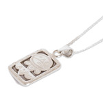 Reversible lilac jade pendant necklace, 'Breath of Life' - Reversible Lilac Jade and Silver Maya Glyph Necklace