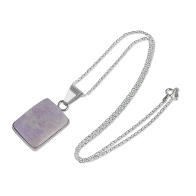 Reversible lilac jade pendant necklace, 'Breath of Life' - Reversible Lilac Jade and Silver Maya Glyph Necklace