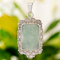 Jade pendant necklace, 'Mint Petals' - Green Jade Silver Necklace from Guatemala